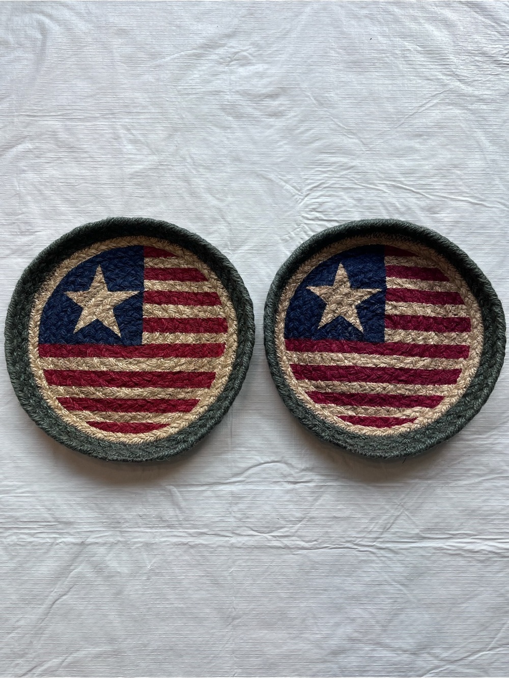 Original Flag Braided Jute Rug Trivet Set Farmhouse USA
